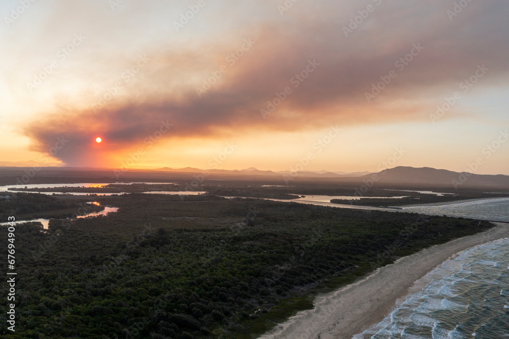 bushfire smoke west of South West Rockson the north coast of New South Wales, Australia.