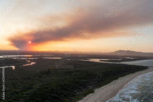 bushfire smoke west of South West Rockson the north coast of New South Wales, Australia.