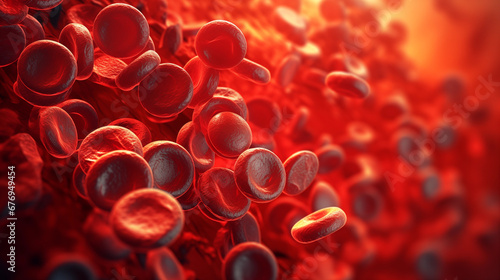 Image of red blood cells in the flows in the veins.