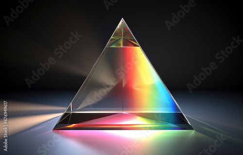 a beam of light shines through a triangle prism creates rainbow colors 