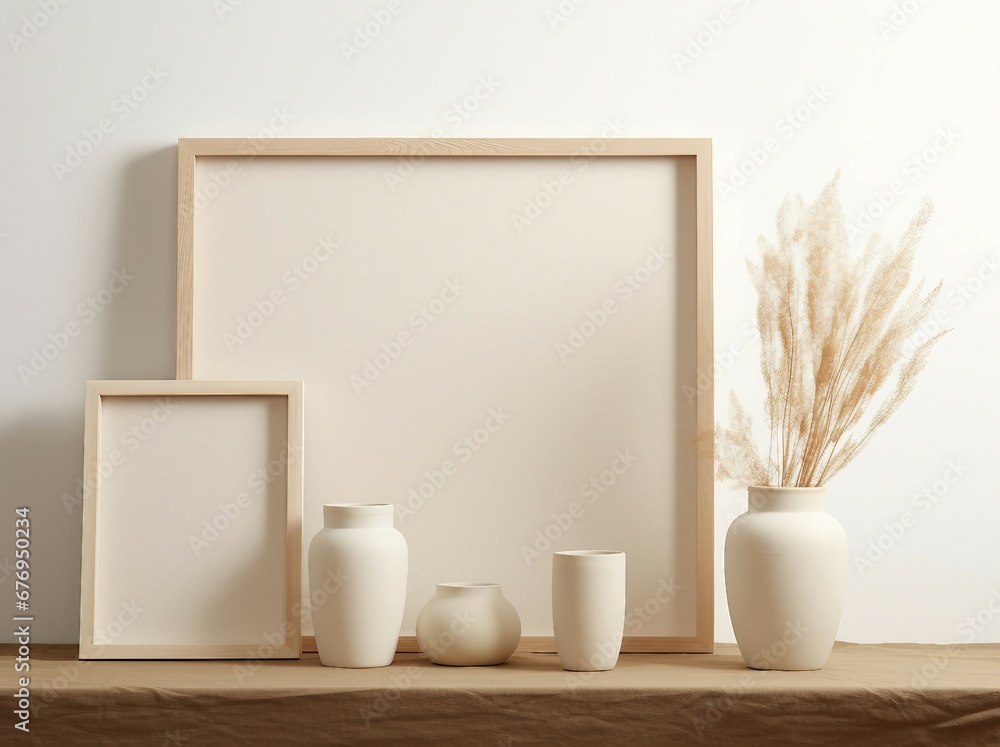 Poster mockup, room poster, room with white wall and mirror Poster mockup, room poster, room with white wall and mirror