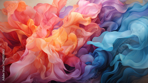 Flowing abstract floral shapes in soft pastel hues blending together