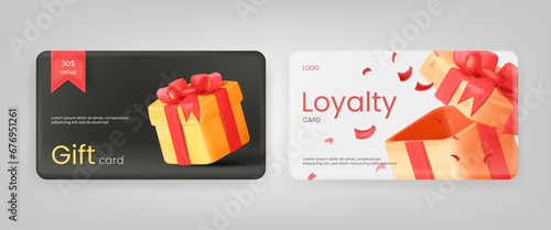 3d reward card. Gift bonus cards, loyalty program for clients or rewarded winner, referral experience cashback free coin ecommerce discount sale promotion photo