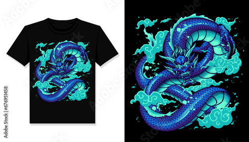 blue dragon t shirt design vector