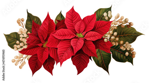 Christmas floral wreath with poinsettia flowers photo