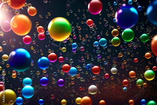 A lively background with rainbow-colored bubbles floating in the air.