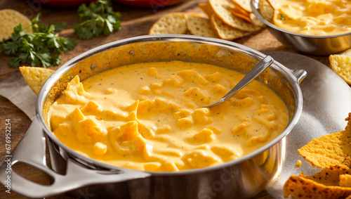 Delicious cheese sauce, nacho chips