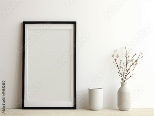 A frame on the wall, a mockup of a poster, a poster in the room, empty room with white wall