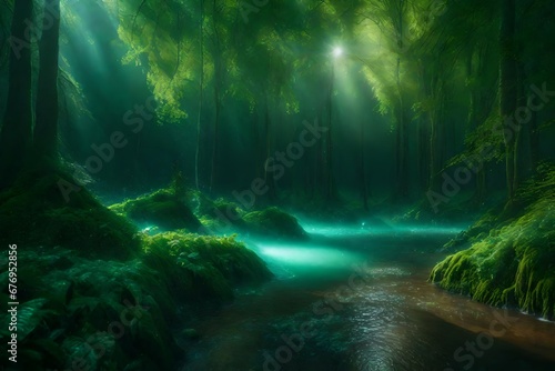 A magical forest glade with sparkling bubbles and ethereal, misty waves. © Muhammad