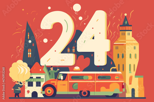 Happy new year 2024 card with funny background