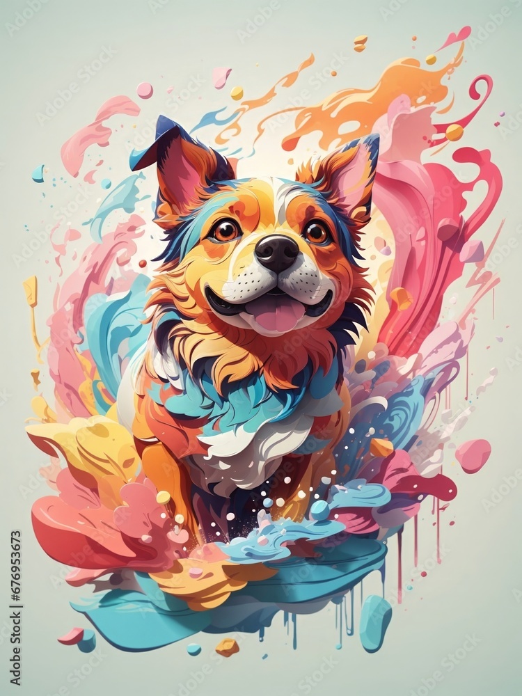 Dog as a illustration of watercolors splashing arround