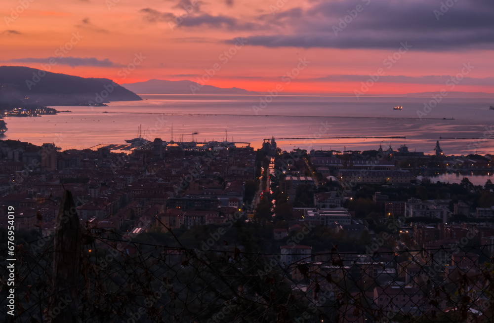 Panorama at dawn of the city by the sea.