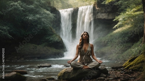 woman meditating in the forest