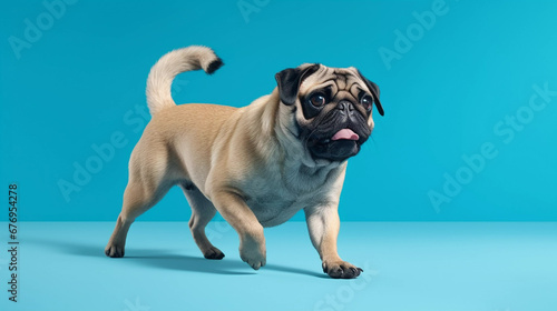 Cute Pug Dog Isolated On Cyan Blue Background