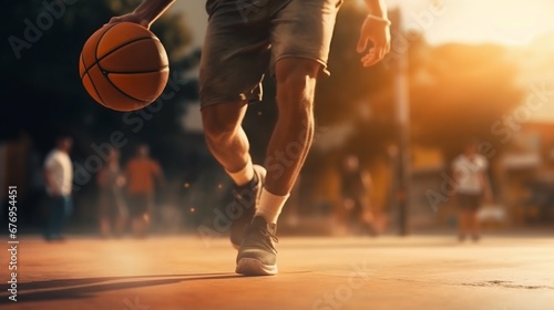 Street Basketball Player Mastering Dribbling Skills on Court. Generative ai