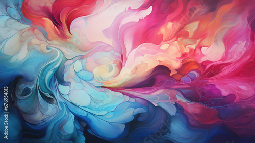 Vibrantly painted acrylic brushstrokes create a colorful  abstract swirl design