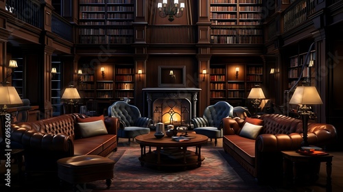 A library with a room for book club meetings.