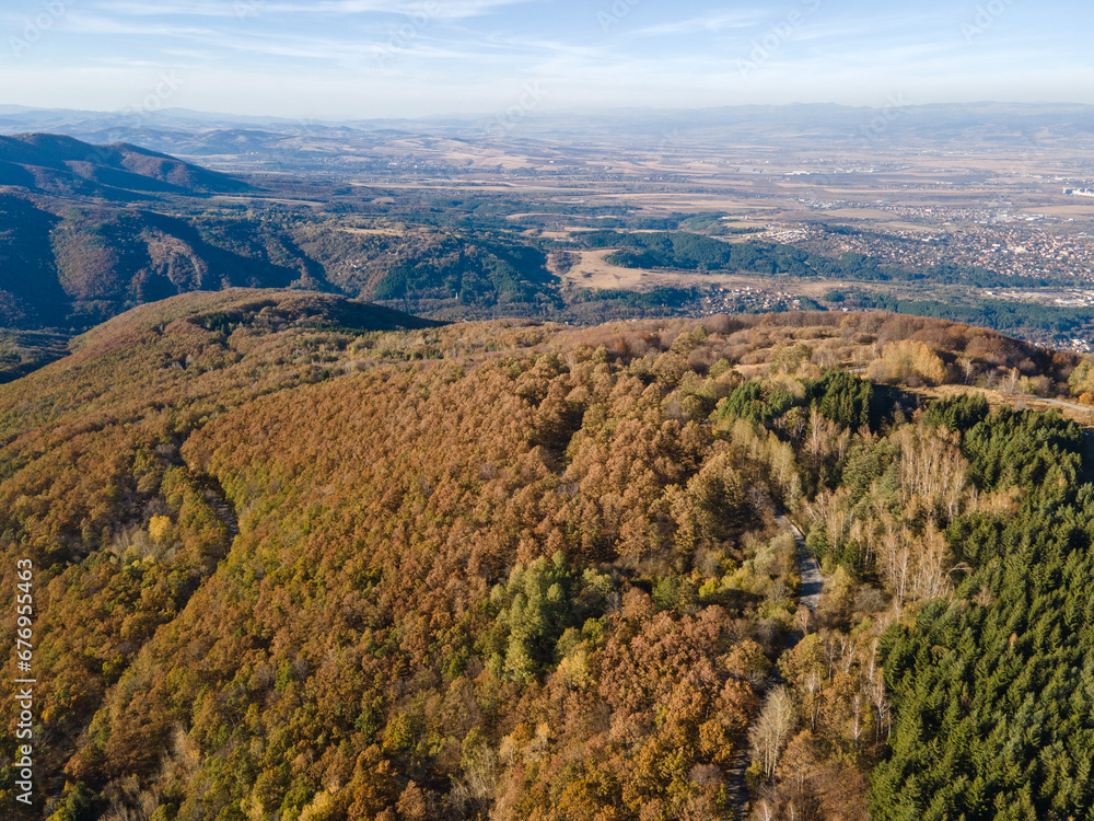 Fototapeta premium Aerial Autumn view of Vitosha Mountain, Bulgaria
