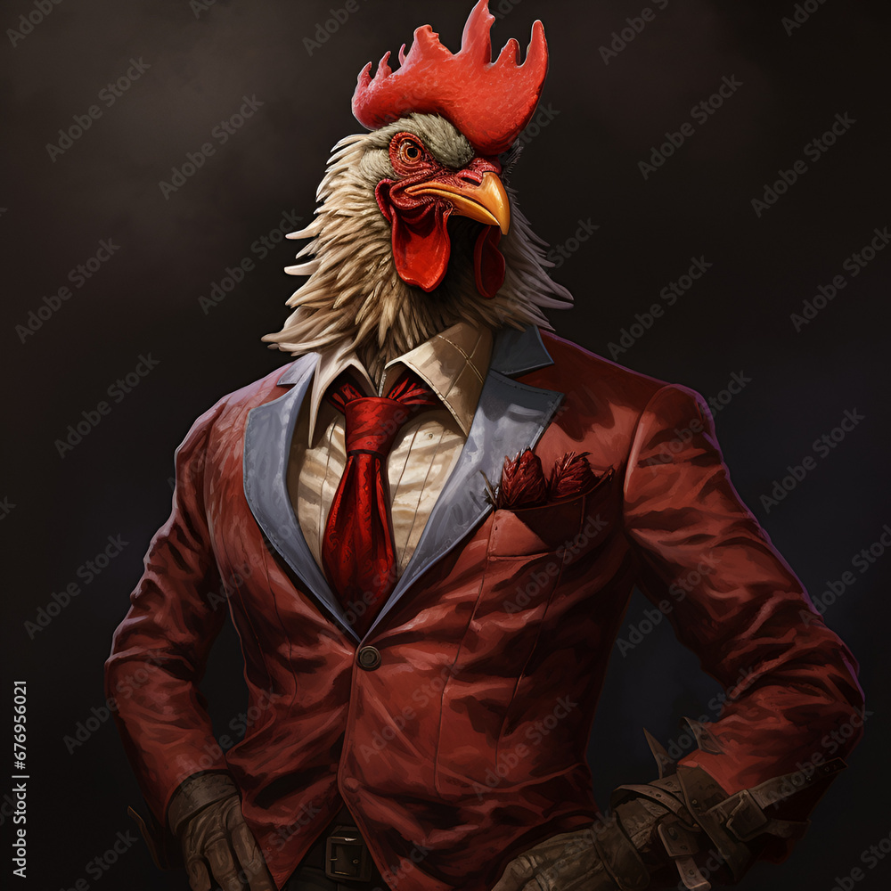 Rooster Man Chicken Man Bird Man Humanlike Rooster Humanlike Chicken Artistic Style Realistic Style Painting Drawing 