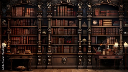 A library with a collection of antique and rare books. photo