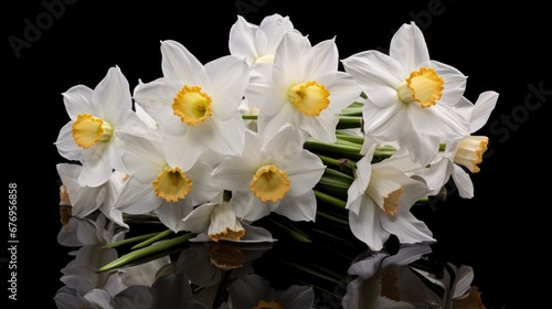 Daffodils. Beautiful Narcissus Flowers. Mother s day concept with a space for a text. Valentine day concept with a copy space.