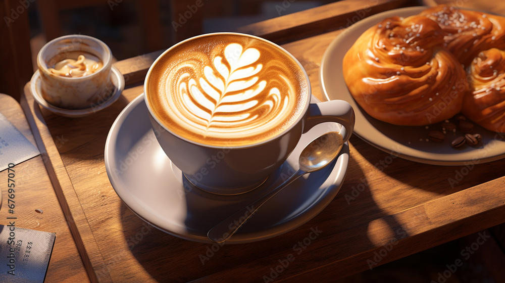 delicious coffee with croissant.Generative AI delicious coffee with croissant.Generative AI
