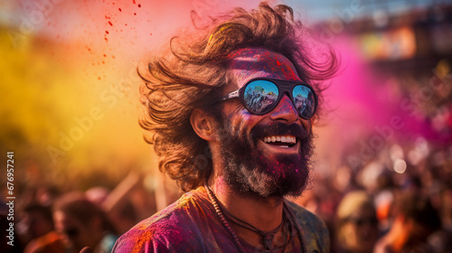 A happy man at the Holi festival