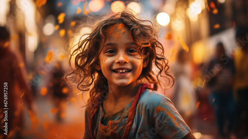 A happy child, a girl at the Holi festival © Anna