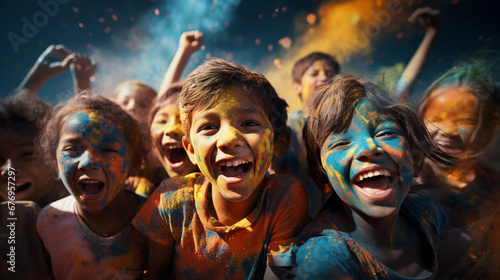 Happy children, boys at the Holi festival