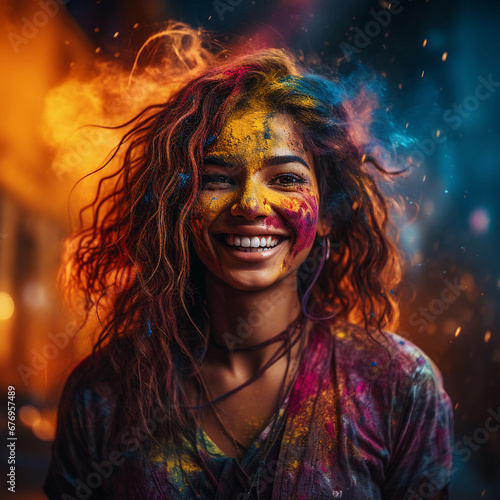 A happy young woman at the Holi festival © Anna