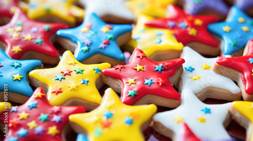 Baking Joy: Star-Shaped Cookie Decorations That Dazzle These star cookies are sure to bring joy and sweetness to any occasion with their intricate decorations.