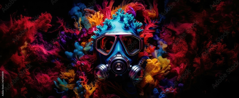 gas mask in the ocean. gas mask in the ocean.