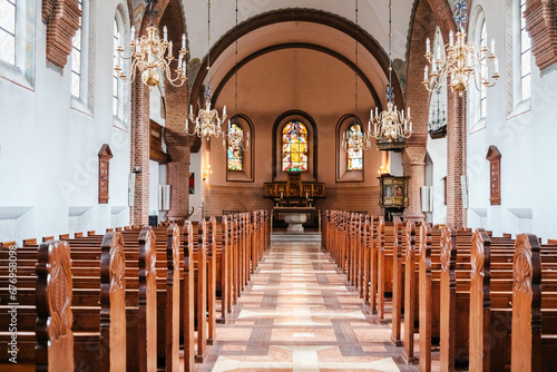 Obraz na płótnie Interior of a nice and simple Protestant church in a Danish town.