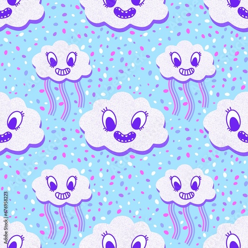 Cartoon retro clouds seamless weather pattern for wrapping paper and fabrics and linens and kids clothes print