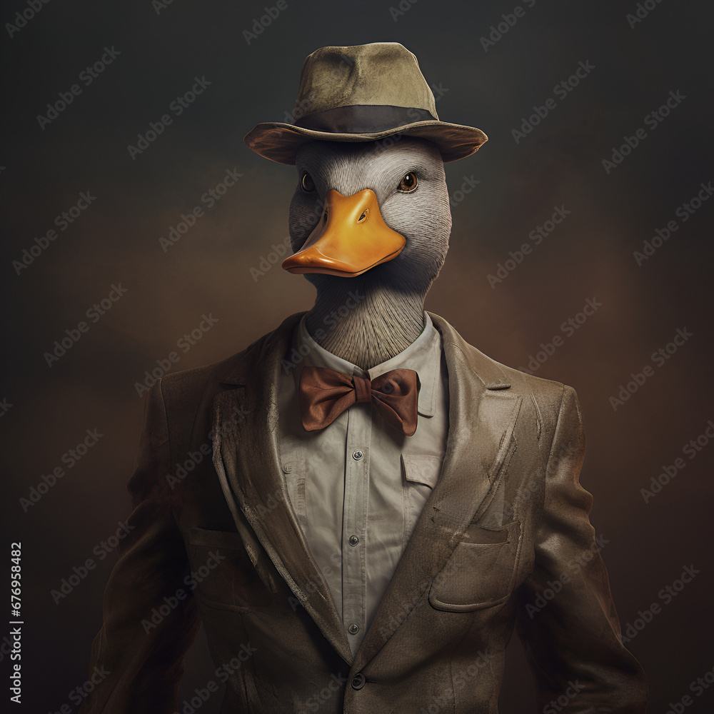 Duck Man Humanlike Duck Artistic Style Realistic Style Painting Drawing Portrait Artwork Duck Person Humanlike Animal