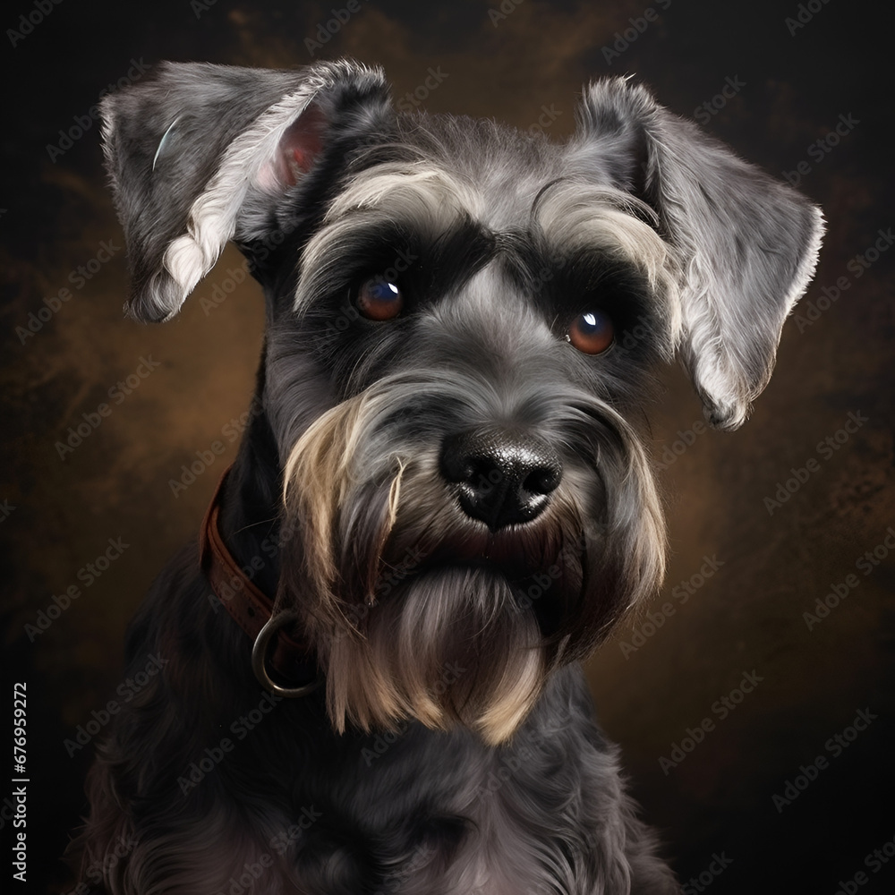 Miniature Schnauzer Artwork Artistic Style Portrait Painting Drawing Close-Up Cute Puppy Dog