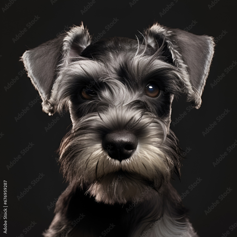 Miniature Schnauzer Artwork Artistic Style Portrait Painting Drawing Close-Up Cute Puppy Dog