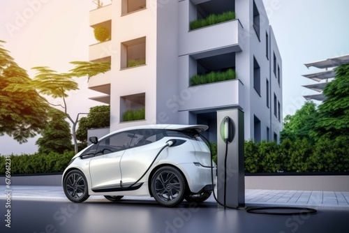 A modern electric car with zero air pollution. Background with selective focus and copy space © top images