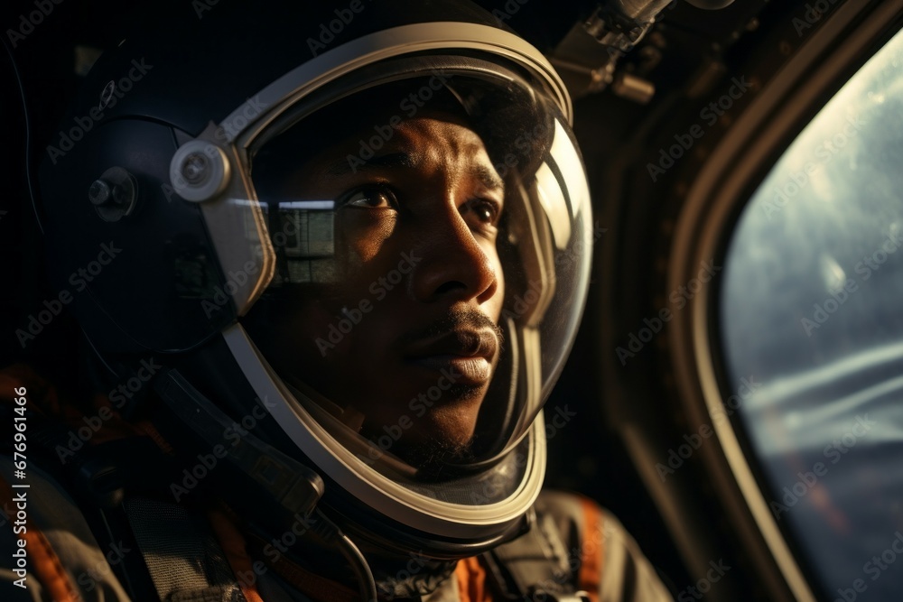 Male professional astronaut. Top in-demand profession concept. Portrait with selective focus