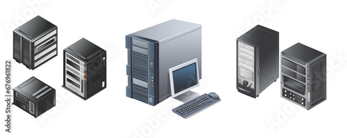Illustration of Several different data servers no background, Generative AI image