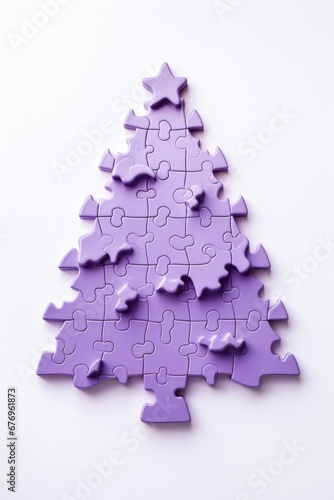 purple puzzle christmas tree on white background
