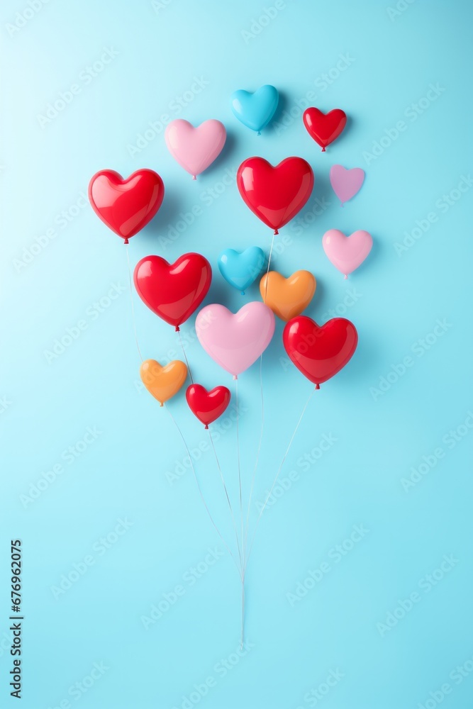 colorful heart shaped balloons on a blue background
