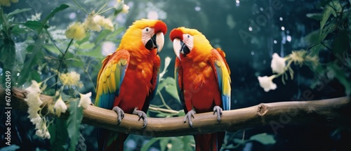 Beautiful multi colored parrots in nature