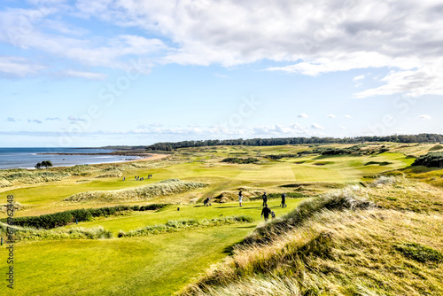 St Andrews, Scotland - September 21, 2023: Landscape views of the Kingsbarns Golf Course on the outskirts of St Andrews Scotland
