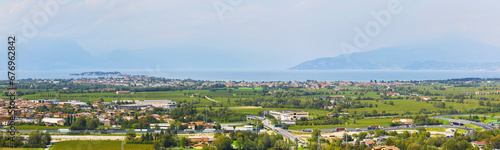 Beautiful panoramic view of Lake Garda near San Martino della Battaglia, Brescia, Italy. 