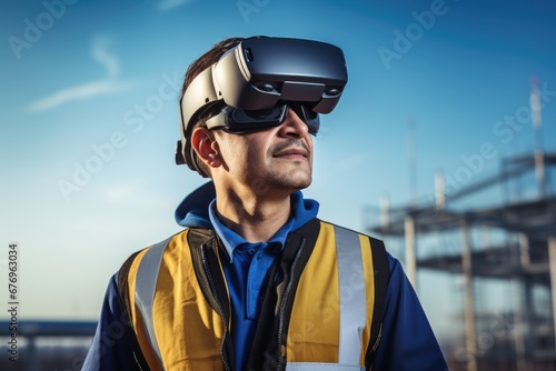 Navigating the Future: Engineer with VR Glasses Overseeing Wind Turbine Operations