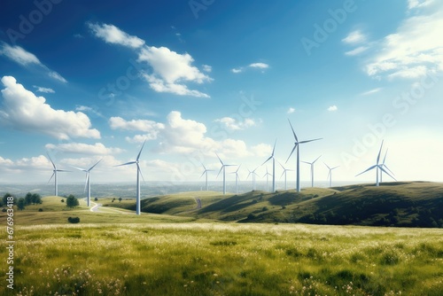 Windmills Harnessing Clean Energy on Beautiful Meadows