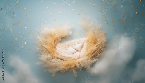 Newborn baby nest or crib backdrop, photoshop overlay,  pastel blue colors photo