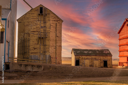 Vászonkép Grain elevator Row at Mossleigh Alberta Canada