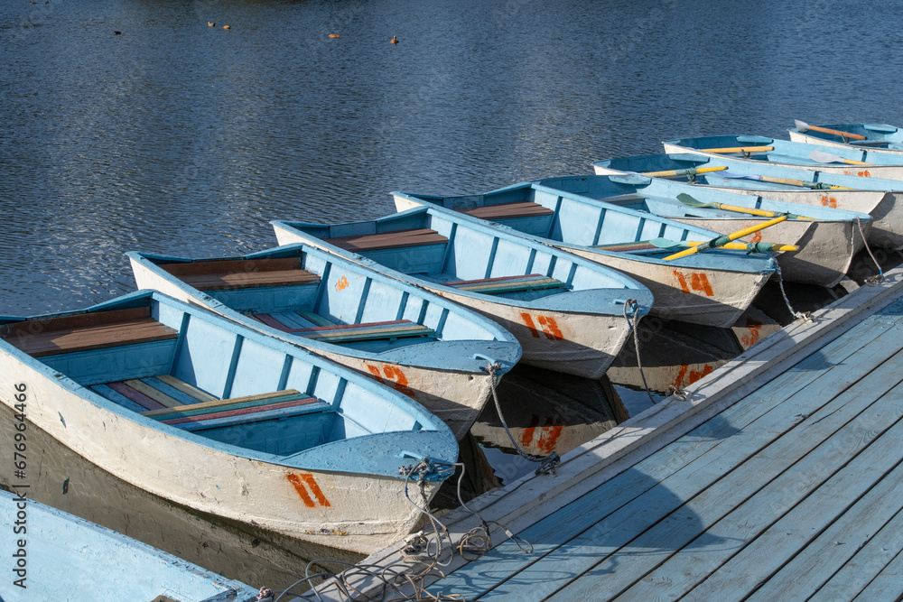 Pleasure boats are moored in the park.